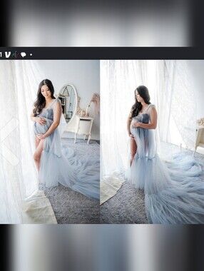 Ethereal Light Blue Tulle Maternity Gown